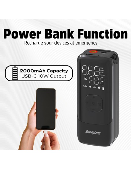Energizer Mini Compressore Aria Portatile 150PSI Schermo LCD + funzione Power Bank