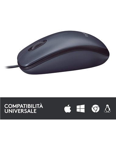 Mouse USB Logitech B100 3 Pulsanti Nero 1,8 Metri