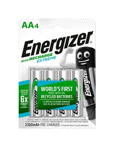 4 Batterie AA Stilo Ricaricabili Energizer Extreme Recharge HR06 1.2V