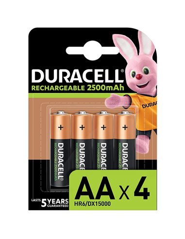 4 Batterie AA Stilo Ricaricabili Duracell Rechargeable HR6 1.2V