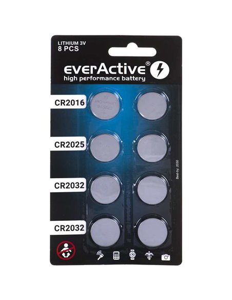 8 Batterie Tampone Al Litio CR 2016 2025 2032 Everactive 3V