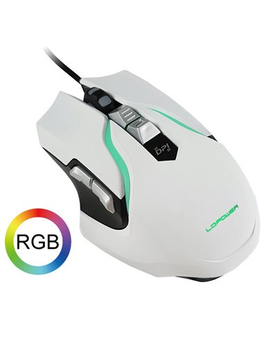 Mouse USB Gaming LC-Power M715W 7 Pulsanti Bianco LED 1,5 Metri